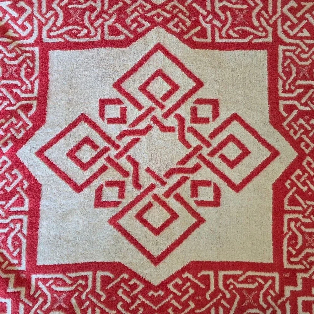 Montgomery Ward Style House Vintage Red White Geometric Towel Set 3pc 1960s/70s